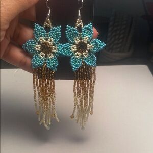 Beaded Floral Earrings with Fringe